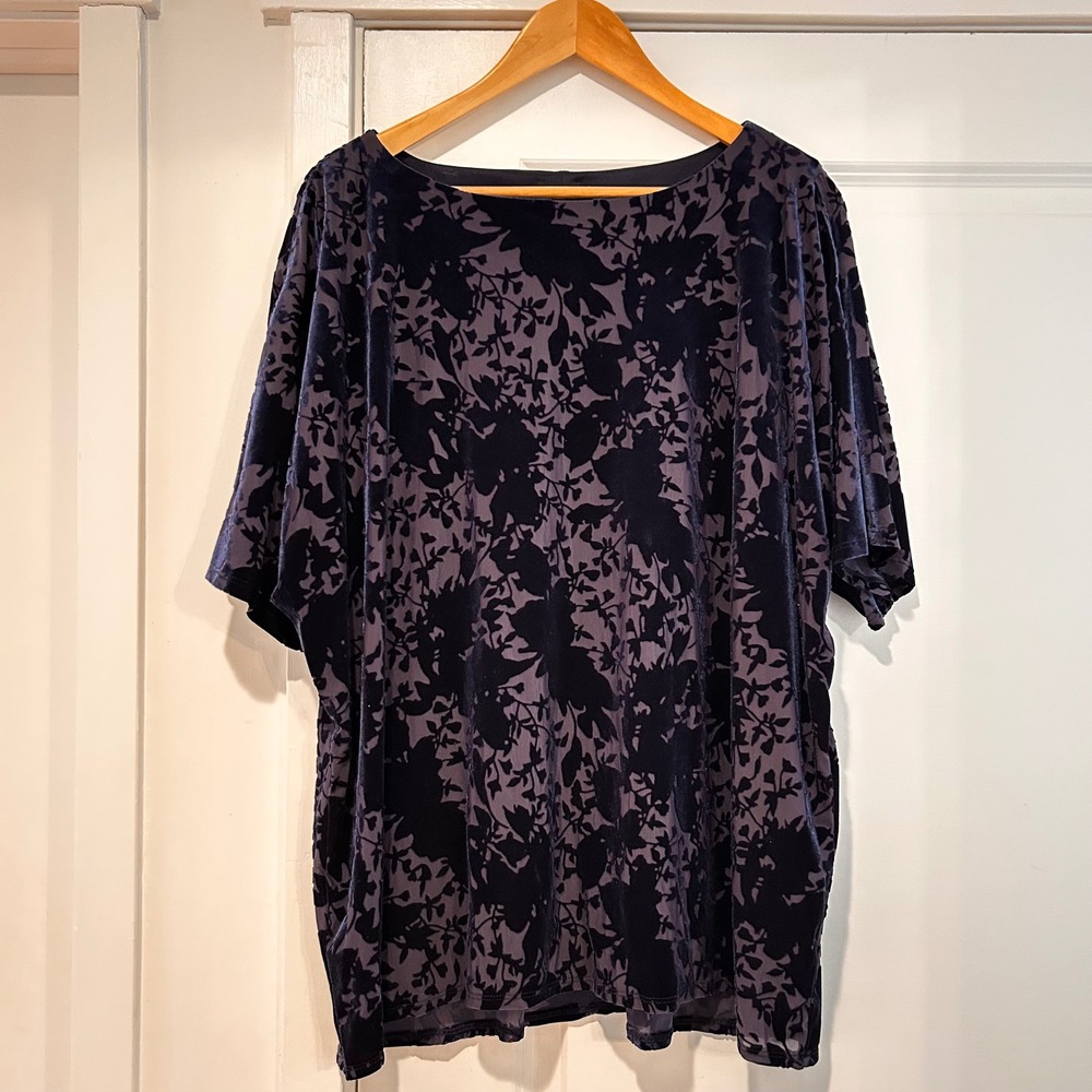 JM‎ Collection Burnout Velvet Fairy Grunge Floral Blouse Womens XL Whimsigoth